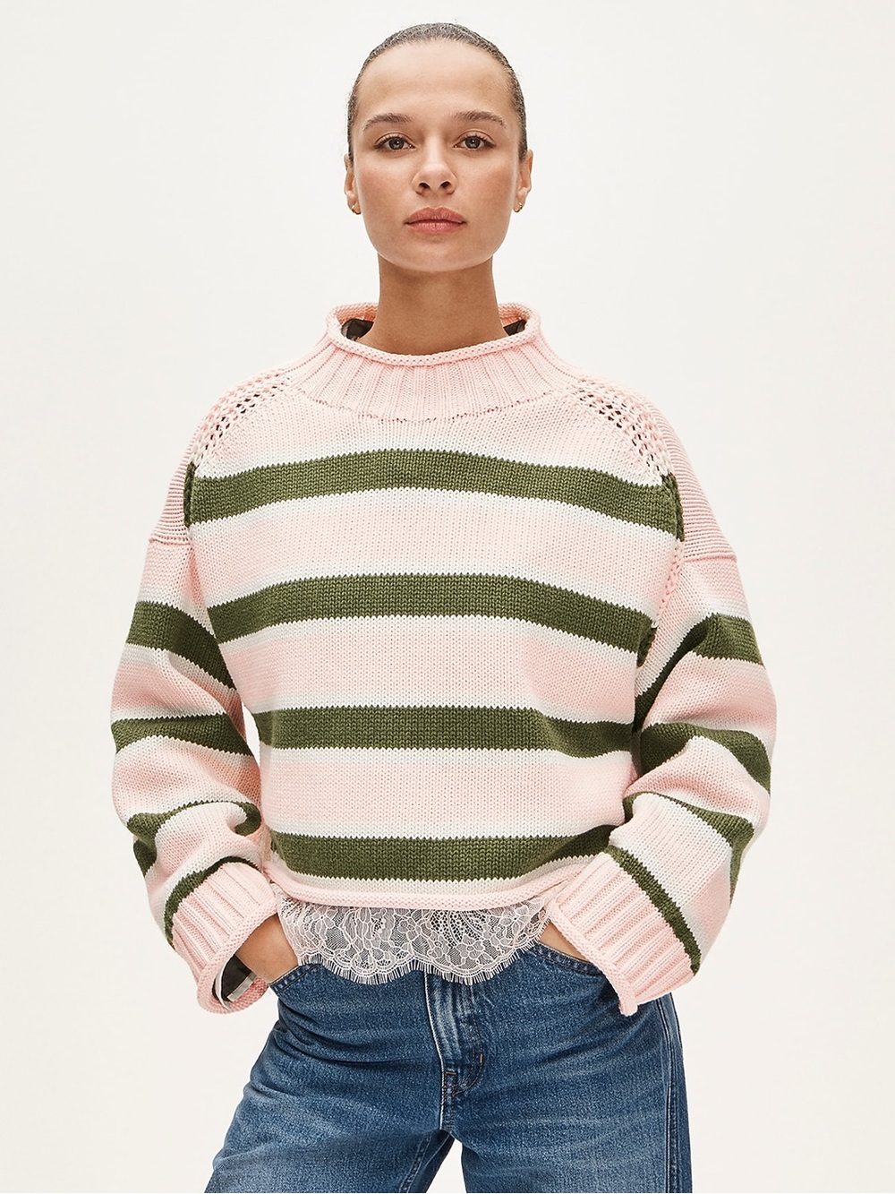 J.Crew XS 2025 Rollneck™ Sweater Remix by Collina Strada In Pale Pink Multi